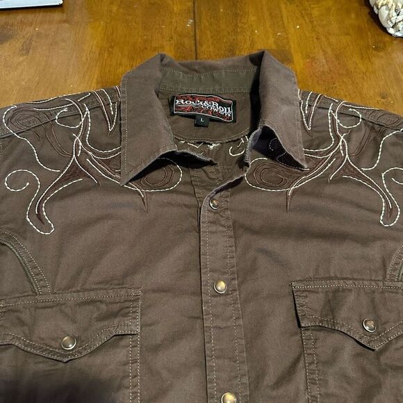 Rock & Roll Cowboy Men’s Country Western Pearl Snap Brown Stitched Design Size L - Picture 4 of 9